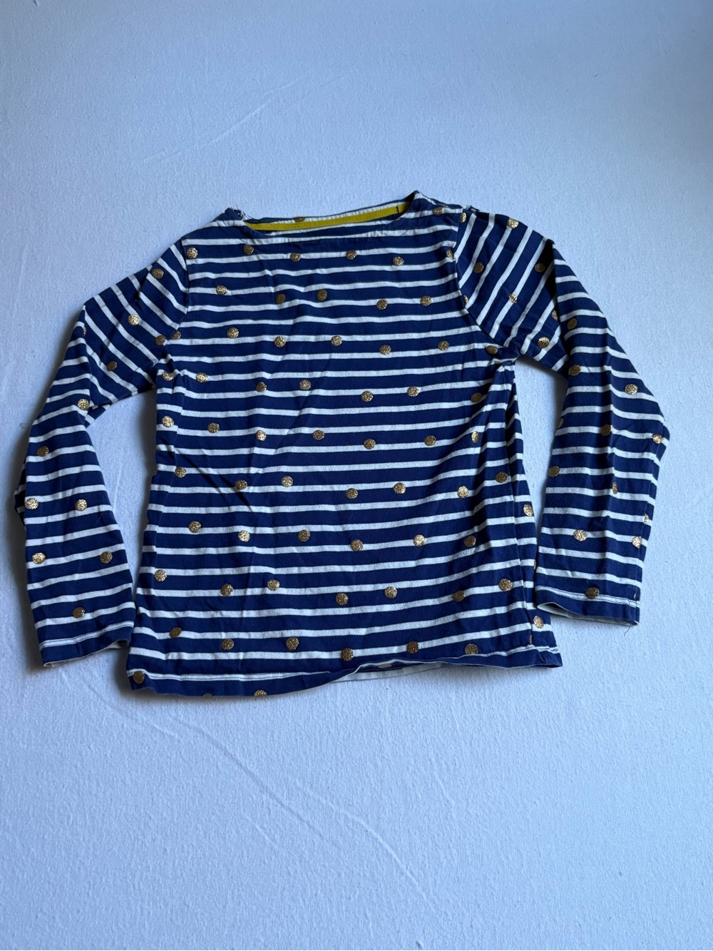 Boden Navy and White Striped Long-Sleeve Top with Gold Dots